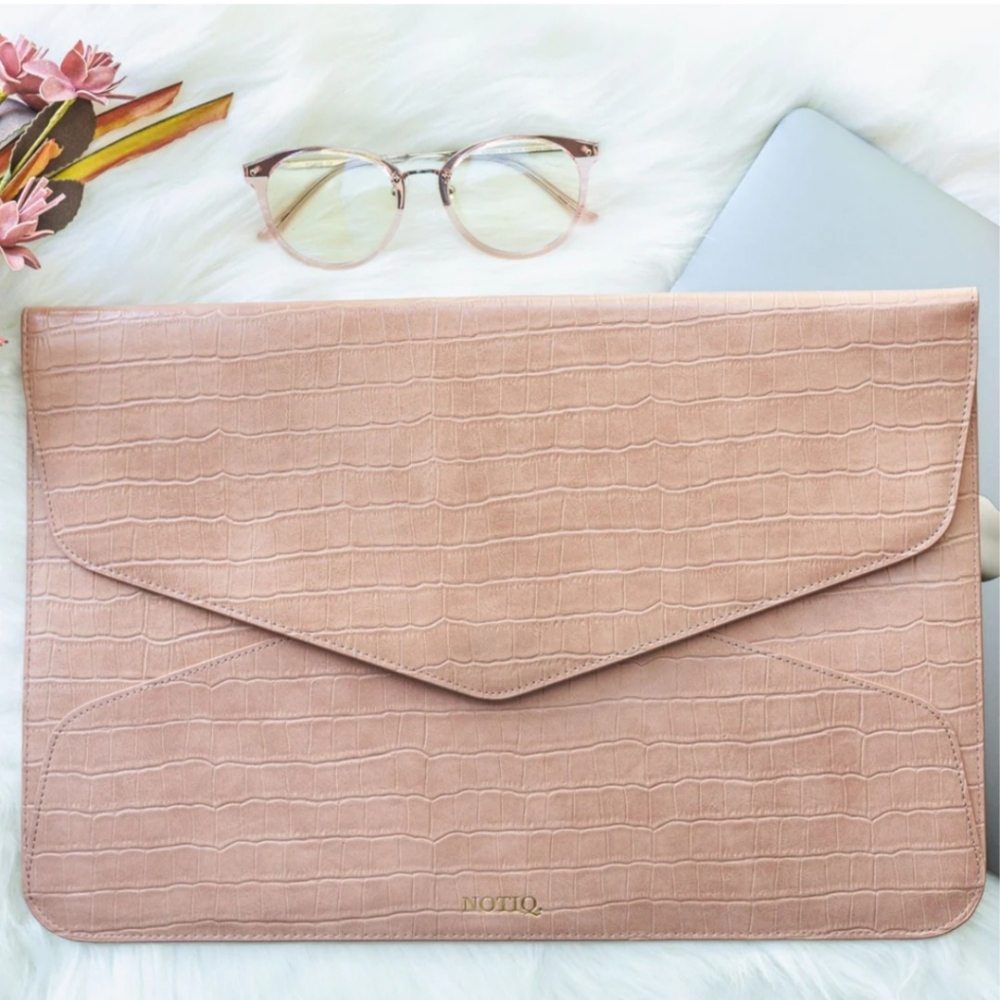 NOTIQ Leather Laptop Case Tech Clutch With Dust Bag